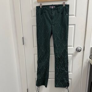 URBAN‎ OUTFITTERS Lace Up dark green Damask print Pants size 4